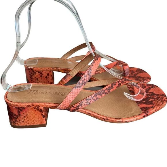 Madewell Size 7 Amber Sandal in Snake Embossed Leather Orange Chunky Heel - Picture 1 of 9